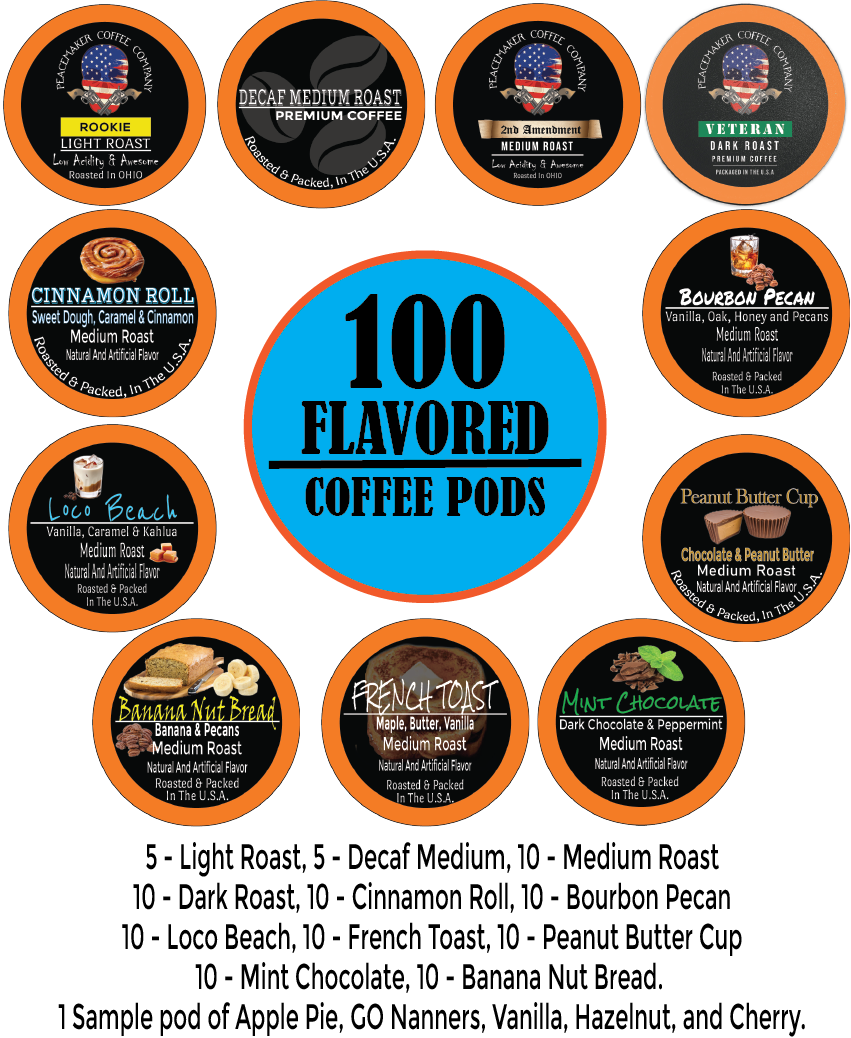 100 Count - (Variety Pack) Peacemaker Coffee Pods